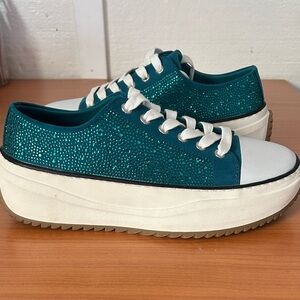 Wild Pair Teal Glitter Platform Sneakers